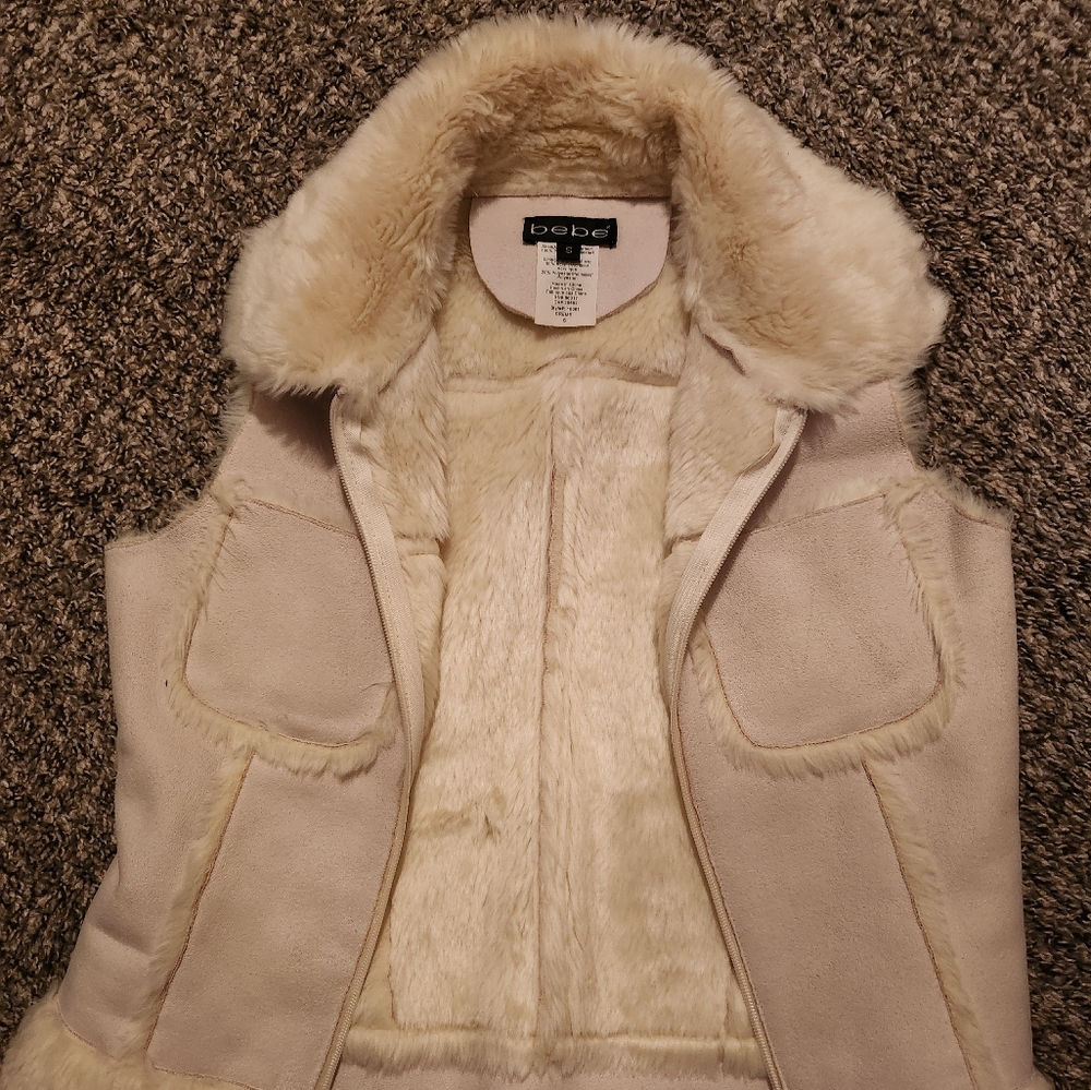 bebe Faux Suede Leather Fur Lined Vest size S